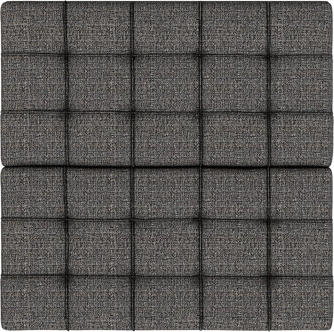 SIMPLIHOME Harrison 30 inch Wide Transitional Square Small Coffee Table Storage Ottoman in Ebony Tweed Polyester, Assembled, for The Living Room and Bedroom