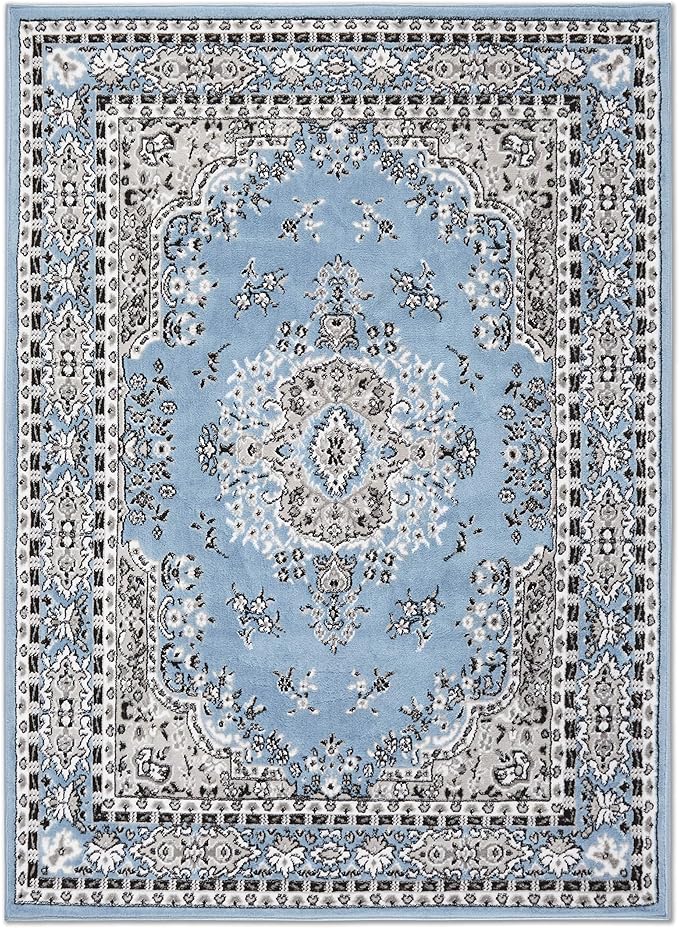 Home Dynamix Premium Sakarya Traditional Medallion Border Area Rug, Blue, 7'8"x10'7" Rectangle