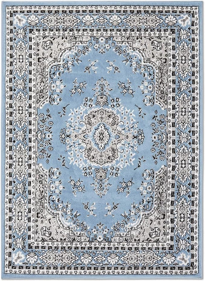 Home Dynamix Premium Sakarya Traditional Medallion Border Area Rug, Blue, 7'8"x10'7" Rectangle