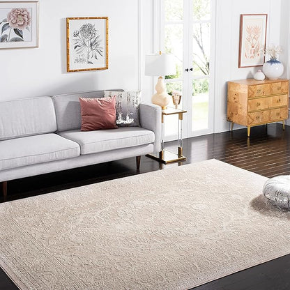 SAFAVIEH Area Rug 8' Square - Reflection Collection - Large - Beige & Cream, Non-Shedding & Easy Cleaning, Ideal for Living Room, Bedroom, Dining Space (RFT668A)