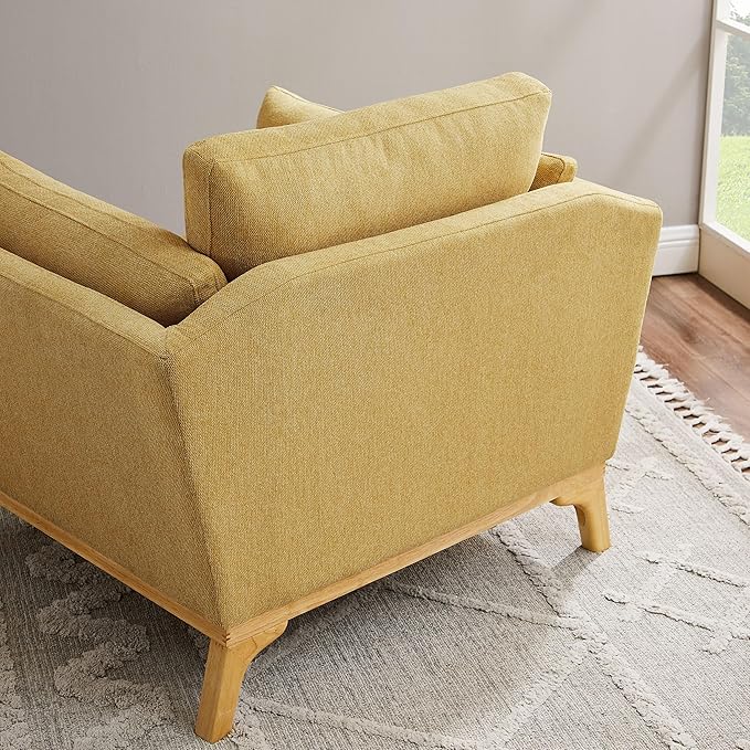 VANOMi Large-Sized Accent Chair, Thick Cushion Bedroom Reading Chair, Comfortable Living Room Single Sofa, Linen Yellow