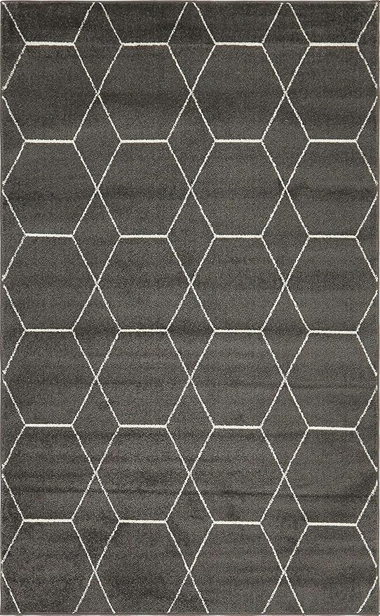 Unique Loom Trellis Frieze Collection Area Rug - Geometric (5' 1" x 8', Dark Gray/ Ivory)