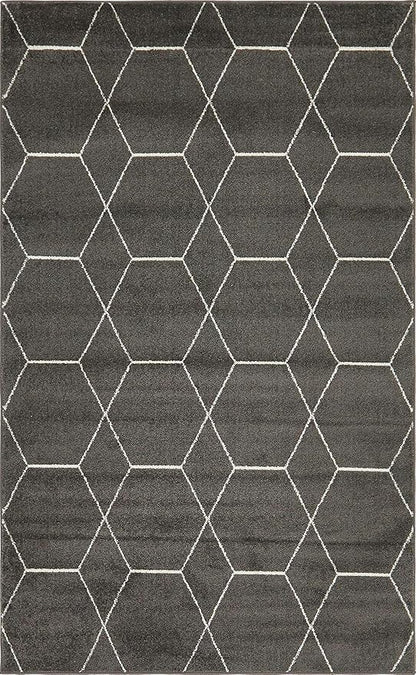 Unique Loom Trellis Frieze Collection Area Rug - Geometric (5' 1" x 8', Dark Gray/ Ivory)