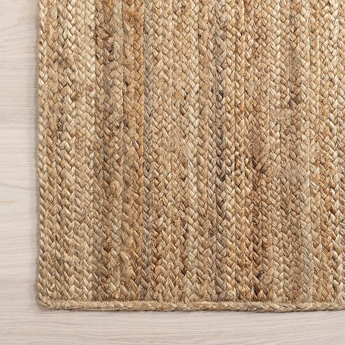 nuLOOM 12x18 Rigo Jute Hand Woven Area Rug, Natural, Solid Farmhouse Design, Natural Fiber, For Bedroom, Living Room, Dining Room, Hallway, Office, Kitchen, Entryway