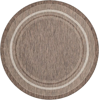 Unique Loom Outdoor Border Collection Area Rug - Soft Border (6' 1" Round Brown/Ivory)