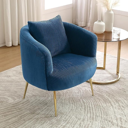 Art Leon Velvet Accent Chair, Upholstered Modern Single Sofa Chair, Comfy Barrel Chair with Golden Metal Legs for Living Room Bedroom, Blue