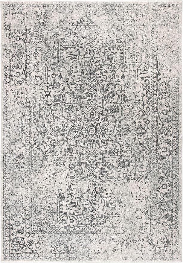 SAFAVIEH Evoke Collection 6'7" x 9' Ivory/Grey EVK256F Oriental Distressed Non-Shedding Living Room Bedroom Dining Home Office Area Rug