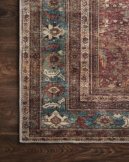 Loloi Layla Collection LAY-01 Brick/Blue 2'-6" x 9'-6" .13" Thick Runner Rug, Soft, Durable, Vintage Inspired, Distressed, Low Pile, Non-Shedding, Easy Clean, Printed, Living Room Rug