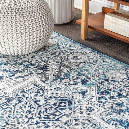 JONATHAN Y Modern Vintage Medallion Navy/Light Gray 6x6 Square Indoor Area Rug, Country, Floral, Easy-Cleaning for Living Room, Bedroom, Kitchen, Pet Friendly, Non-Shedding (MDP100B-6SQ)