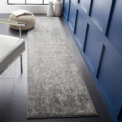 SAFAVIEH Evoke Collection 2'2" x 9' Grey/Ivory EVK256D Oriental Distressed Non-Shedding Living Room Entryway Foyer Hallway Bedroom Runner Rug
