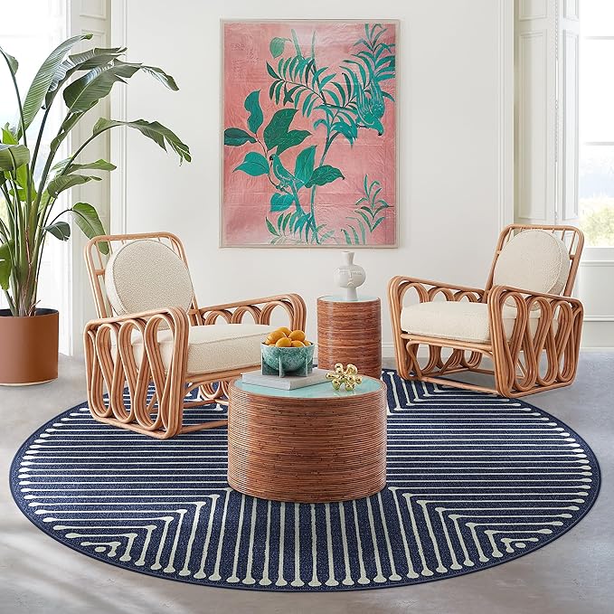RUGGABLE x Jonathan Adler Machine Washable Area Rug – Inkdrop Lapis Blue 6 ft Round, Stain-Resistant, Non-Slip – Medium Rugs for Living Room, Bedroom, Hallway, Entryway & Office–with Cushioned Pad