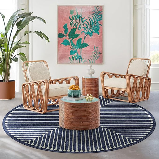RUGGABLE x Jonathan Adler Machine Washable Area Rug – Inkdrop Lapis Blue 6 ft Round, Stain-Resistant, Non-Slip – Medium Rugs for Living Room, Bedroom, Hallway, Entryway & Office–with Cushioned Pad