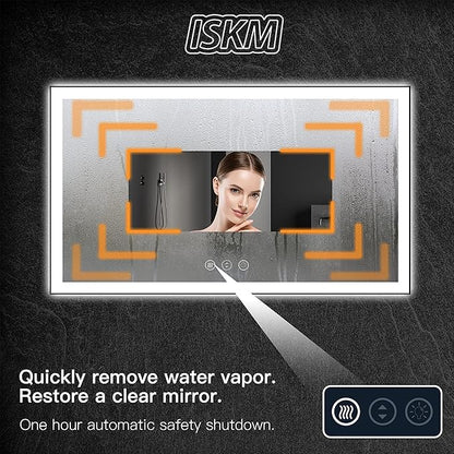 ISKM Framed LED Mirror for Bathroom 72"x32", Dimmable LED Bathroom Mirror with Lights, Anti-Fog, Front and Backlit Lighted Mirror 3-Colors, Shatterproof, Memory Function