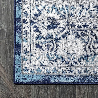 JONATHAN Y Modern Vintage Medallion Navy/Light Gray Indoor Area Rug, 5x8, Country, Floral, Easy-Cleaning for Living Room, Bedroom, Kitchen, Pet Friendly, Non-Shedding (MDP100B-5)