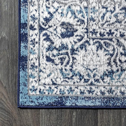 JONATHAN Y Modern Vintage Medallion Navy/Light Gray 8' Round Indoor Area Rug, Country, Floral, Easy-Cleaning for Living Room, Bedroom, Kitchen, Pet Friendly, Non-Shedding (MDP100B-8R)
