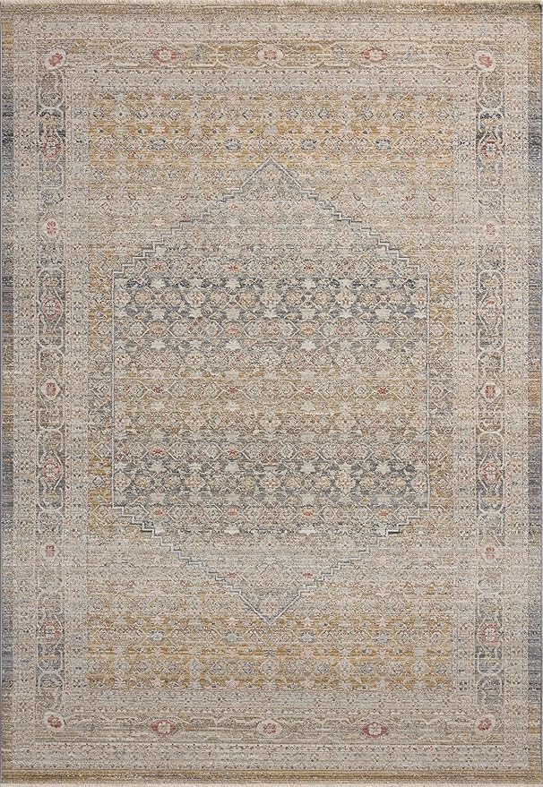 Loloi Chris Loves Julia Ida Collection IDA-02 Stone/Gold 5'-3" x 7'-6", .19" Pile Height, Area Rug