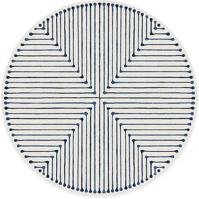 RUGGABLE x Jonathan Adler Machine Washable Modern Area Rug– Inkdrop Slate Blue 8 ft Round, Stain-Resistant, Non-Slip–Large Rugs for Living Room, Bedroom, Hallway, Entryway & Office–with Cushioned Pad