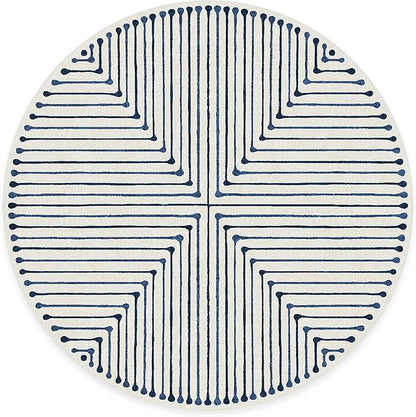 RUGGABLE x Jonathan Adler Machine Washable Modern Area Rug– Inkdrop Slate Blue 8 ft Round, Stain-Resistant, Non-Slip–Large Rugs for Living Room, Bedroom, Hallway, Entryway & Office–with Cushioned Pad
