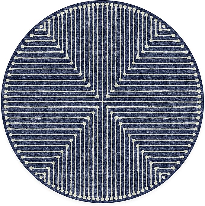 RUGGABLE x Jonathan Adler Machine Washable Modern Area Rug– Inkdrop Lapis Blue 6 ft Round, Stain-Resistant, Non-Slip–Medium Rugs for Living Room, Bedroom, Hallway, Entryway & Office–with Standard Pad