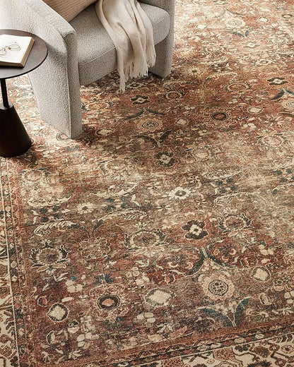 Loloi Magnolia Home by Joanna Gaines Banks Collection BAN-04 Brick/Ivory 5'-0" x 7'-6", .13" Pile Height, Machine Washable, Area Rug