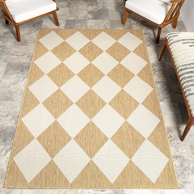 nuLOOM 10' x 14' Outdoor Performance Area Rug, Stain Resistant, Weather Resistant, High Traffic, Patio, Balcony, Outside, Sabina Tan
