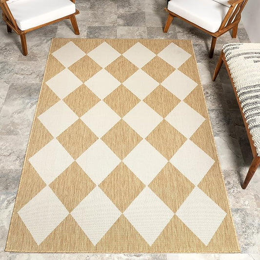 nuLOOM 9'6" x 12' Outdoor Performance Area Rug, Stain Resistant, Weather Resistant, High Traffic, Patio, Balcony, Outside, Sabina Tan