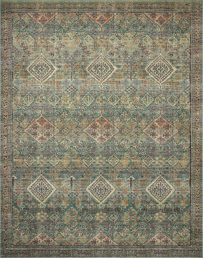 Loloi Magnolia Home by Joanna Gaines Sinclair Collection SIN-03 Turquoise/Multi 2'-3" x 11'-6", .25" Pile Height, Machine Washable, Runner Rug