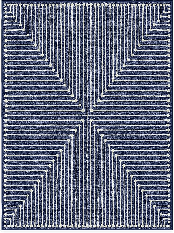 RUGGABLE x Jonathan Adler Machine Washable Modern Area Rug – Inkdrop Lapis Blue 9x12, Stain-Resistant, Non-Slip – Large Rugs for Living Room, Bedroom, Hallway, Entryway & Office–with Standard Pad