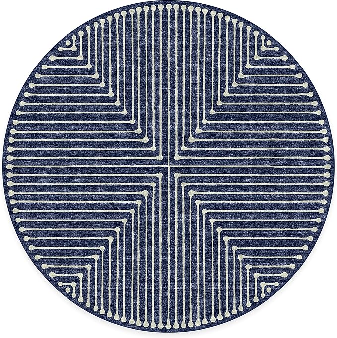 RUGGABLE x Jonathan Adler Machine Washable Modern Area Rug– Inkdrop Lapis Blue 8 ft Round, Stain-Resistant, Non-Slip–Large Rugs for Living Room, Bedroom, Hallway, Entryway & Office–with Cushioned Pad