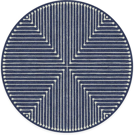 RUGGABLE x Jonathan Adler Machine Washable Modern Area Rug– Inkdrop Lapis Blue 8 ft Round, Stain-Resistant, Non-Slip– Large Rugs for Living Room, Bedroom, Hallway, Entryway & Office–with Standard Pad