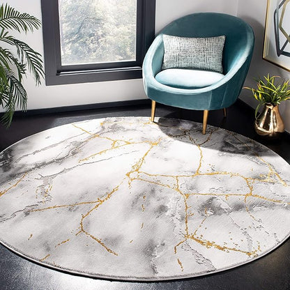 SAFAVIEH Craft Collection Area Rug - 8' Round, Grey & Gold, Modern Abstract Design, Non-Shedding & Easy Care, Ideal for High Traffic Areas in Living Room, Bedroom (CFT877F)