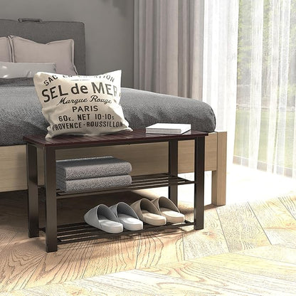 Simple Houseware Wood Top Shoe Storage Bench for Entryway, Dark Brown