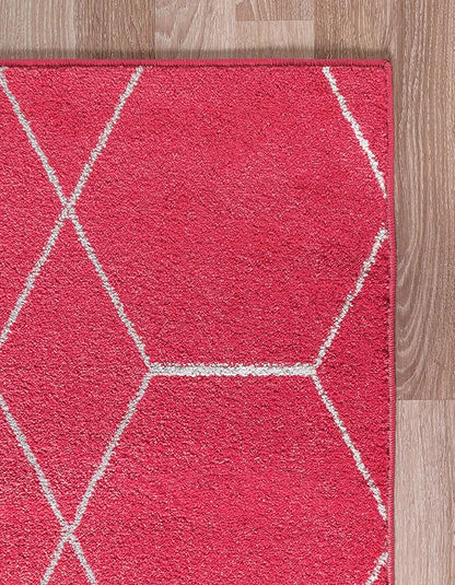 Unique Loom Trellis Frieze Collection Area Rug - Geometric (2' x 13' 1" Runner, Pink/ Ivory)