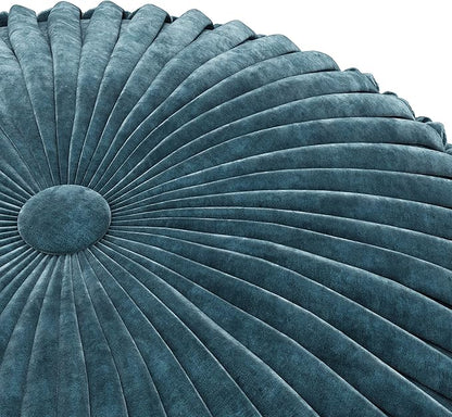 SIMPLIHOME Renee Boho Round Pouf in Teal Velvet Fabric for the Living Room, Bedroom and Kids Room