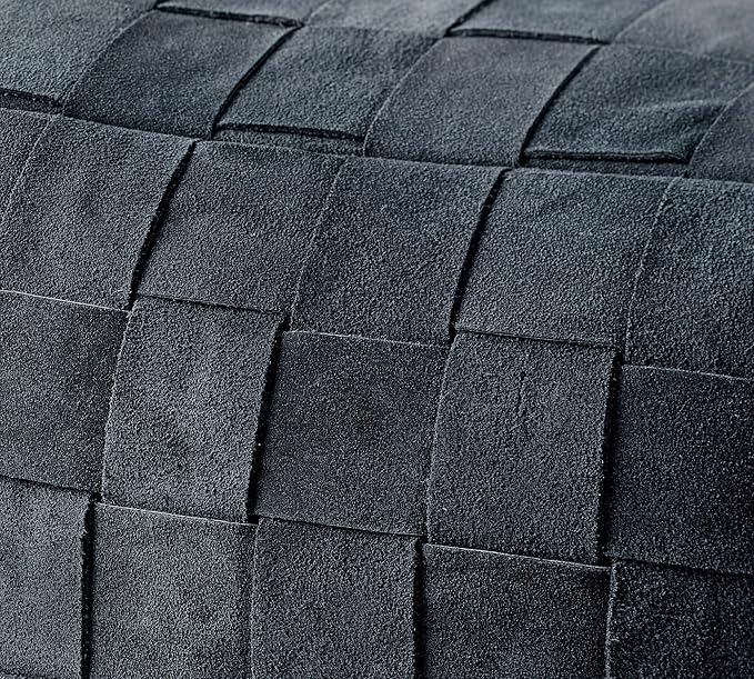 Luxury Handcrafted Suede Basketweave Pouf Ottoman – Soft & Durable Floor Cushion, Footrest, Accent Seating for Living Room, Bedroom, Office Stylish Modern Home Décor (Navy, 18" x 18" x 14")