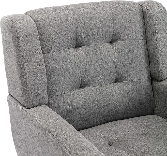 Dolonm Midcentury Modern Accent Chair with Arms, Upholstered Fabric Reading Side Chair Tufted Back Decorative Wingback Chair for Living Room Bedroom (Light Grey)