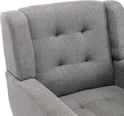 Dolonm Midcentury Modern Accent Chair with Arms, Upholstered Fabric Reading Side Chair Tufted Back Decorative Wingback Chair for Living Room Bedroom (Light Grey)