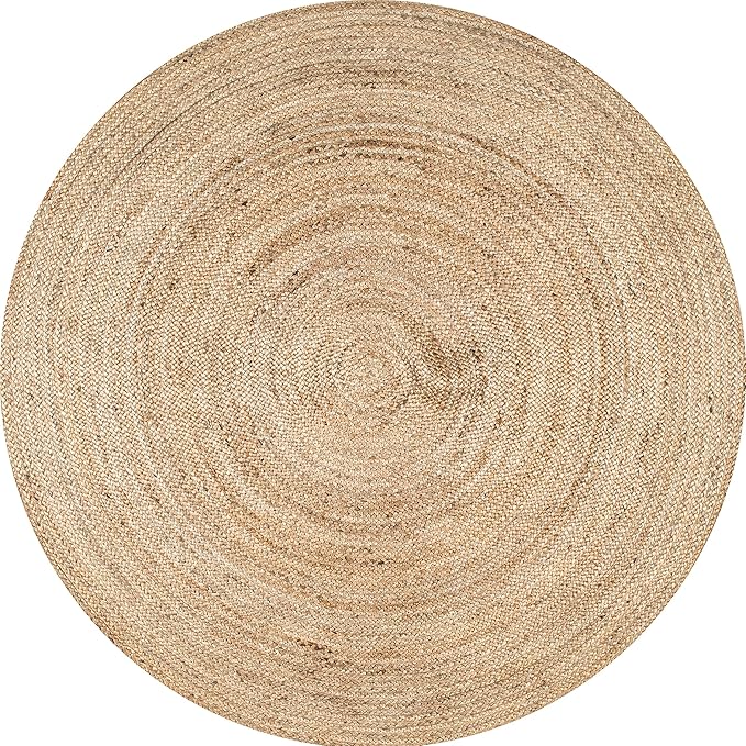 nuLOOM 4 Round Rigo Jute Hand Woven Area Rug, Natural, Solid Farmhouse Design, Natural Fiber, For Bedroom, Living Room, Dining Room, Hallway, Office, Kitchen, Entryway