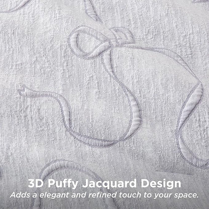 Bedsure Twin Size Comforter Set, Light Purple Boho Tufted Bed Set, 3D Puffy Jacquard Bedding Twin Size, 2 Pieces, 1 Farmhouse Shabby Chic Embroidery Comforter with Bow Pattern & 1 Pillow Case