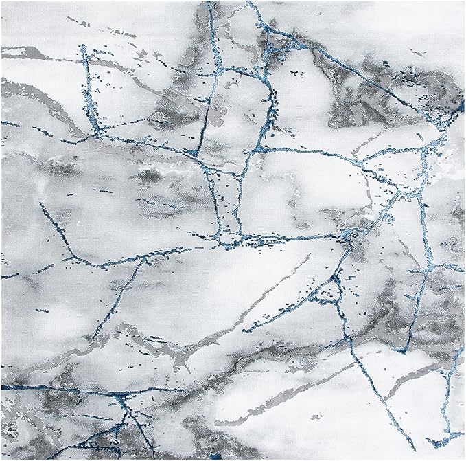 SAFAVIEH Craft Collection Area Rug - 4' Square, Ivory Grey & Blue, Modern Abstract Design, Non-Shedding & Easy Care, Ideal for High Traffic Areas in Living Room, Bedroom (CFT877M)
