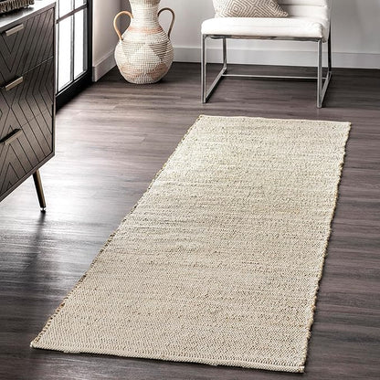 nuLOOM 2'6" x 12' Elfriede Jute & Cotton Hand Woven Area Rug, Natural, Solid Rustic Farmhouse Style, Weaved Design, Natural Fiber, For Bedroom, Living Room, Dining Room, Hallway, Office, Entryway