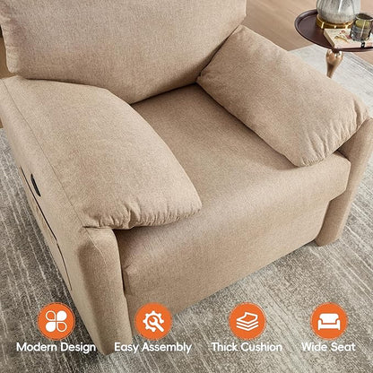 Oversized Accent Chair Mid-Century Modern Armchair for Living Room,USB and Type-C Ports,Comfy Reading Chairs for Bedroom with Side Pockets,Extra-Wide Single Sofa Chair(Khaki, Set of 1)