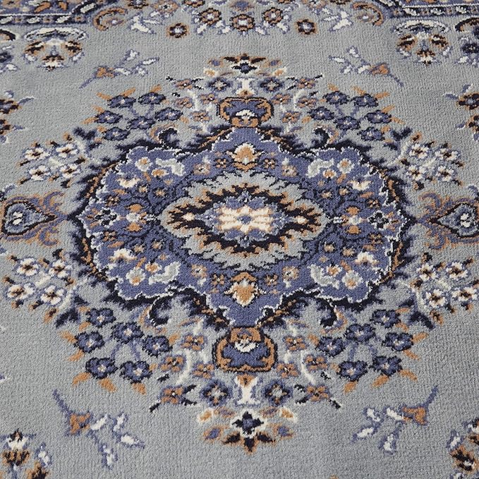 Home Dynamix Premium Sakarya Traditional Medallion Border Area Rug, Silver, 7'8"x10'7" Rectangle