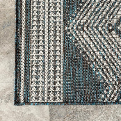 nuLOOM 4' x 6' Outdoor Tribal Geometric Area Rug, Stain Resistant, Weather Resistant, High Traffic, Patio, Balcony, Outside, Ranya Turquoise