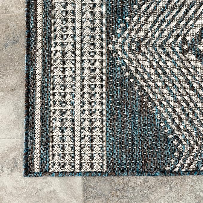nuLOOM 5' x 8' Outdoor Tribal Geometric Area Rug, Stain Resistant, Weather Resistant, High Traffic, Patio, Balcony, Outside, Ranya Turquoise