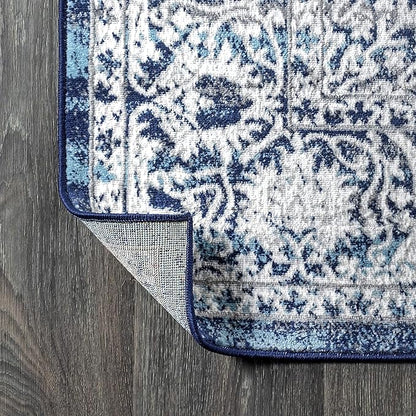 JONATHAN Y Modern Vintage Medallion Navy/Light Gray 9' Round Indoor Area Rug, Country, Floral, Easy-Cleaning for Living Room, Bedroom, Kitchen, Pet Friendly, Non-Shedding (MDP100B-9R)