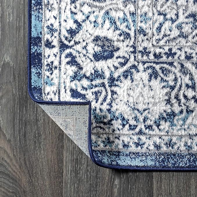 JONATHAN Y Modern Vintage Medallion Navy/Light Gray Indoor Area Rug, 4x6, Country, Floral, Easy-Cleaning for Living Room, Bedroom, Kitchen, Pet Friendly, Non-Shedding (MDP100B-4)