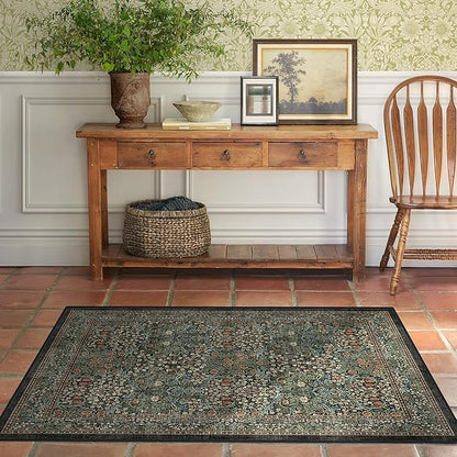 RUGGABLE x Morris & Co Washable Area Rug– Blackthorn Forest Green 4x6, Stain-Resistant, Non-Slip – Medium Machine Washable Rugs for Living Room, Bedroom, Hallway, Entryway & Office–with Cushioned Pad