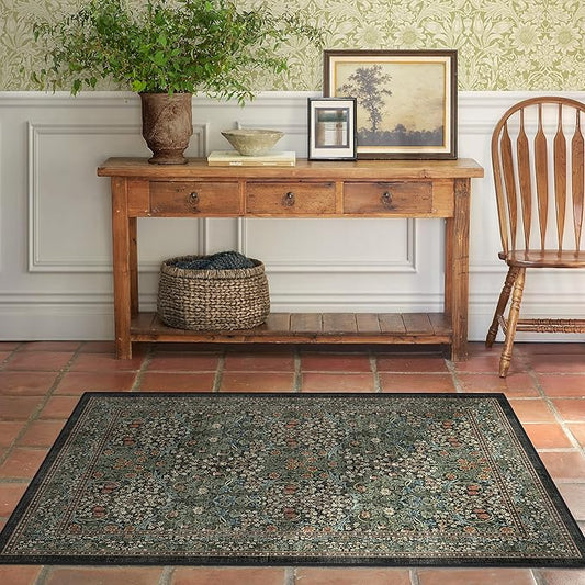 RUGGABLE x Morris & Co Washable Area Rug– Blackthorn Forest Green 4x6, Stain-Resistant, Non-Slip – Medium Machine Washable Rugs for Living Room, Bedroom, Hallway, Entryway & Office–with Cushioned Pad