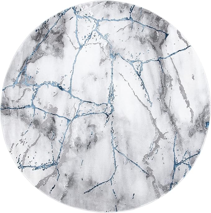 SAFAVIEH Craft Collection 8' Round Ivory Grey/Blue CFT877M Modern Abstract Non-Shedding Living Room Dining Bedroom Foyer Area Rug